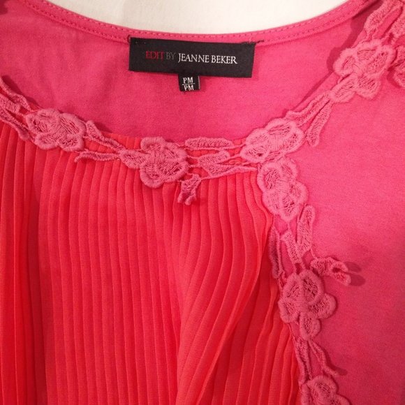 Edit by Jeanne Beker Coral Sleeveless Crepe Pleated Blouse - Picture 5 of 11